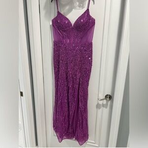 Elegant LaDivine Purple Sequin Prom Dress